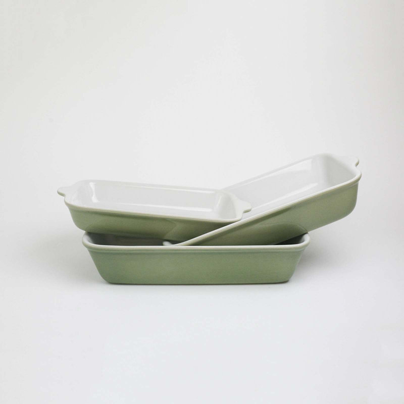 Carthage.Co Rectangle Stoneware 3 Piece Baker Bakeware Set, Sage