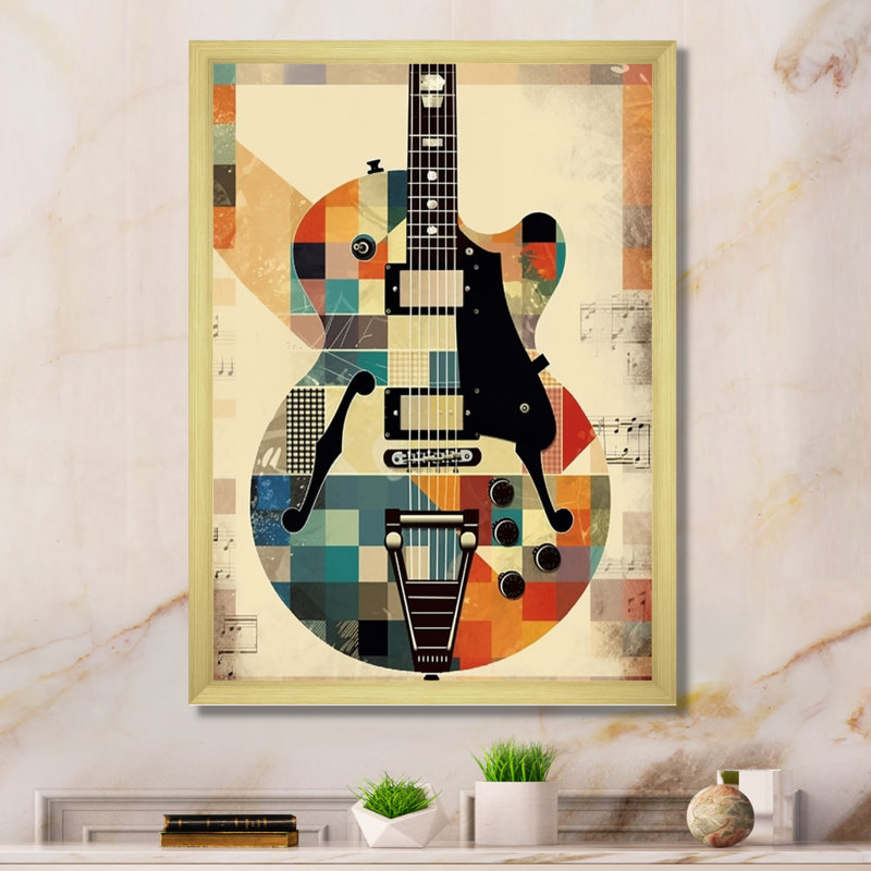 Cubisme de guitare - musique, art mural pour le salon, Encadrement doré, H 32 po x l 16 po x P 1 po