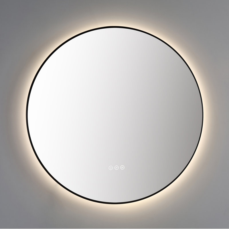 Shell LED Mirror, Matte Black, Round, 35.43" x 35.43"