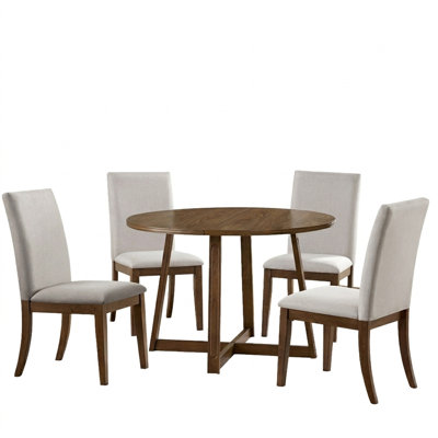  Dining Set with 4 Remy Chairs & Worton 45" Round Table, Weathered Oak