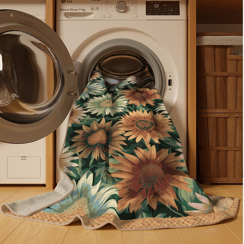 Tapis botanique beige lavable à la machine, Carré 3 pi