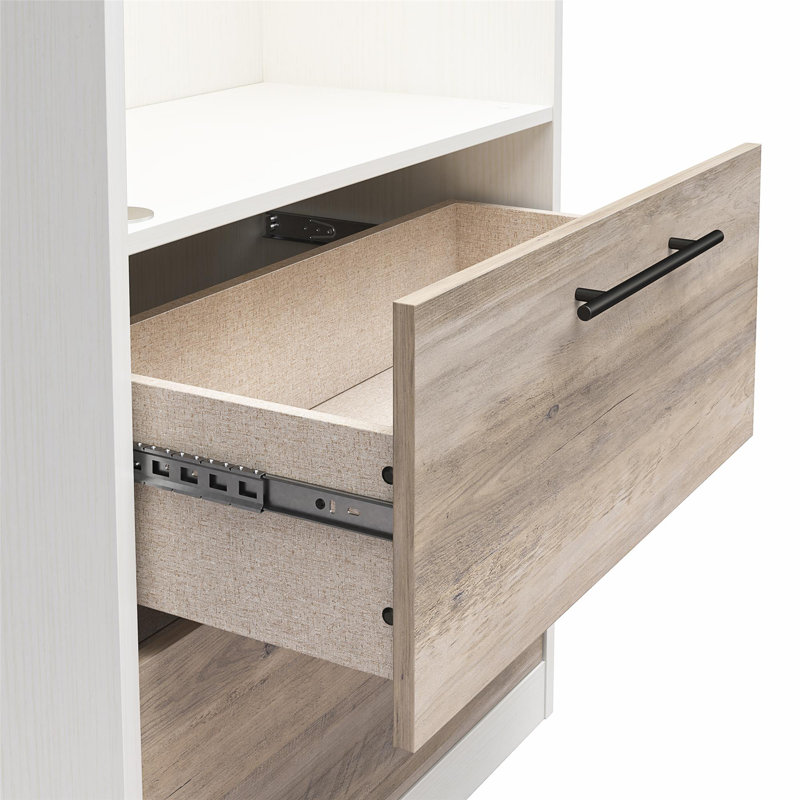 Armoire de rangement à 2 tiroirs Tapaktuan, Blanc / chêne gris