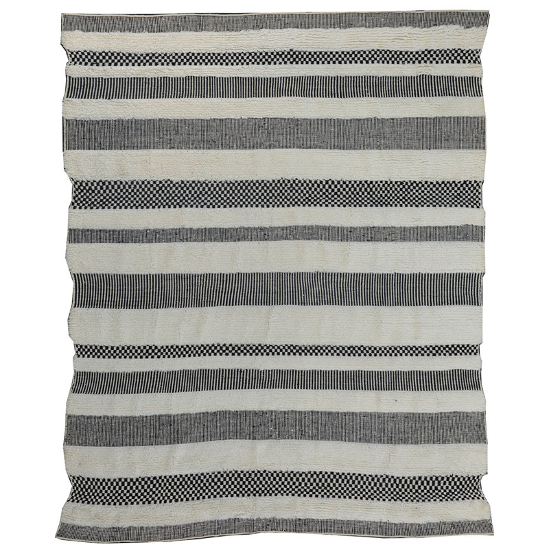 Hand Woven Wool Striped Area Rug, Rectangle 8' x 10'