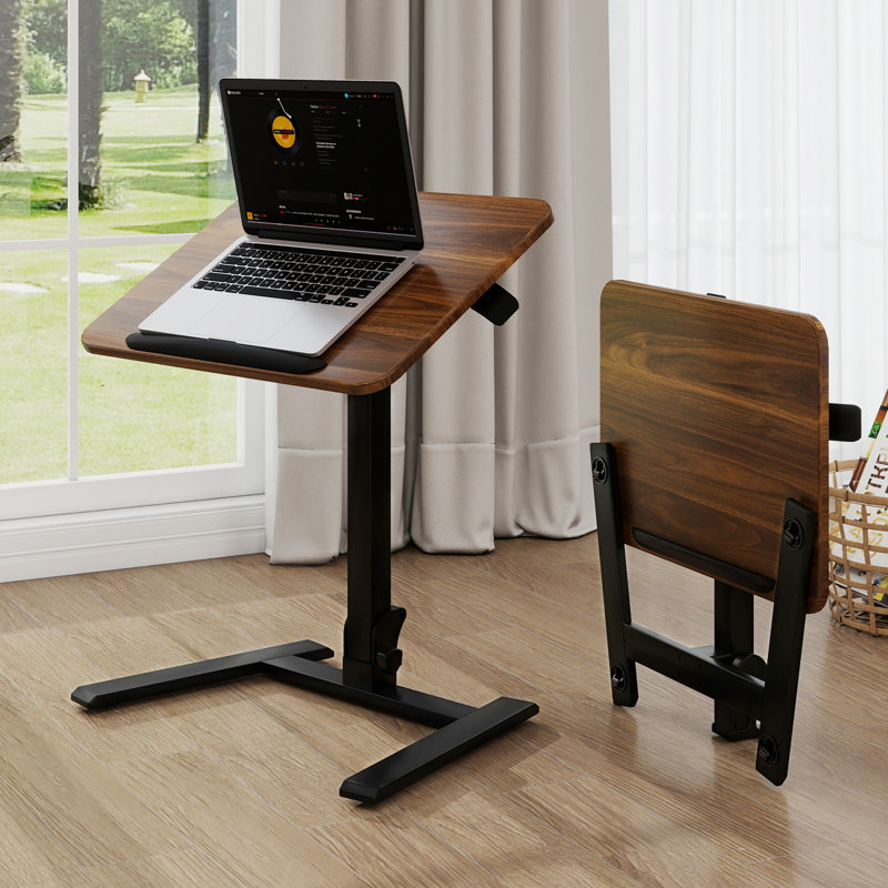 Table pliable pour ordinateur portable avec bouchons - roulettes inclinables à 90 °, Brun / Noir