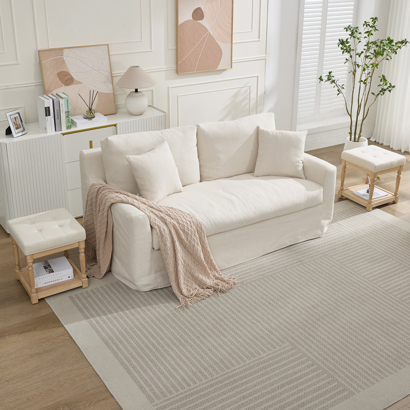 Table de bout en lin avec rangement Gladis (ensemble de 2), Beige