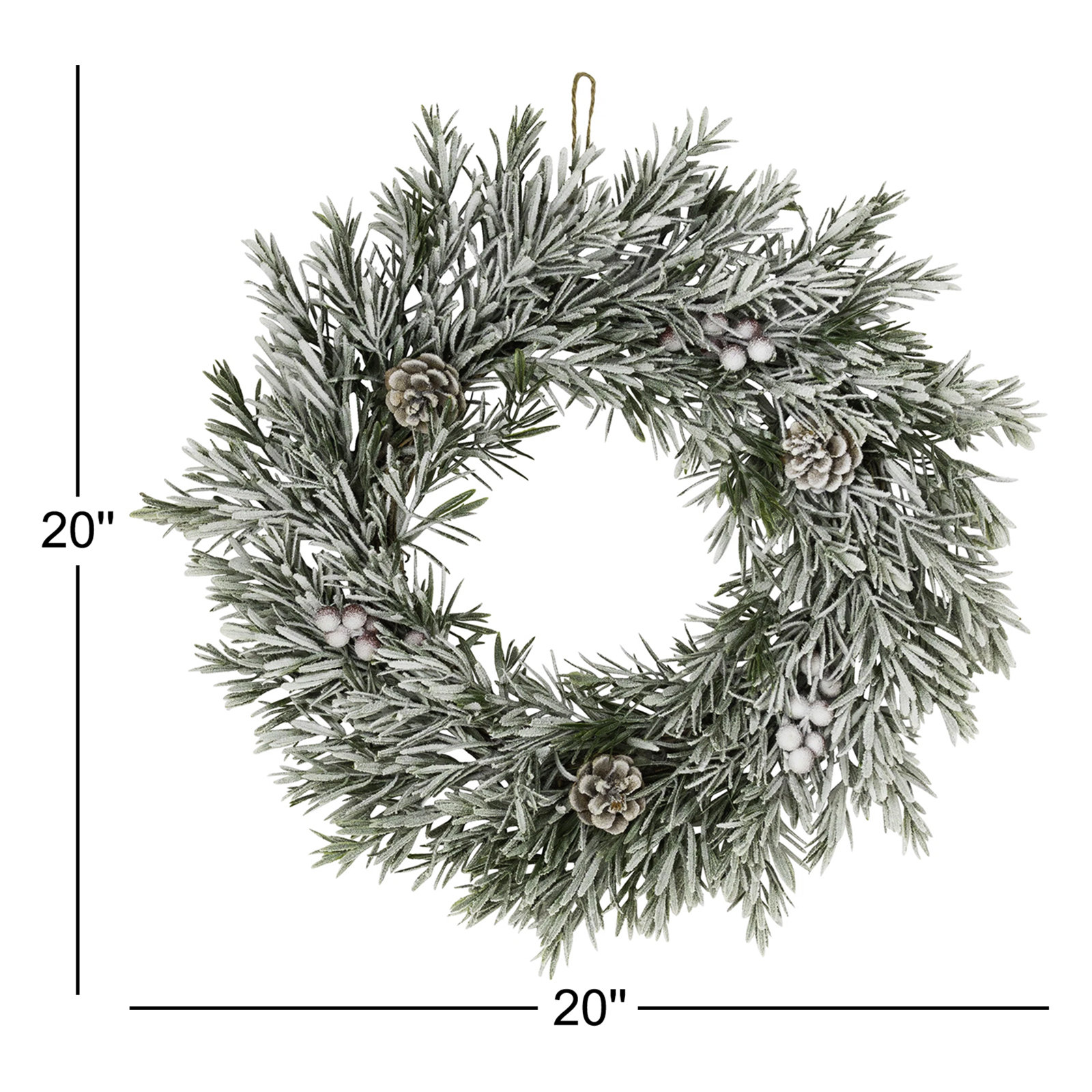 Pine Cones And Berries Flocked Pine Artificial Christmas Wreath - 20" - Unlit