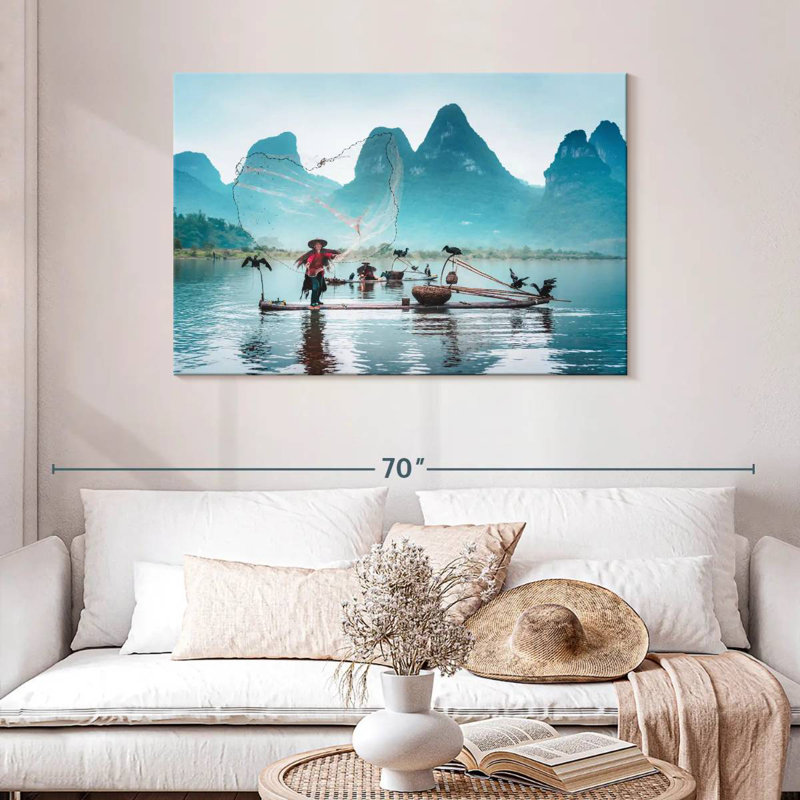 Senne, pêche traditionnelle chinoise, H 30 po x l 45 po