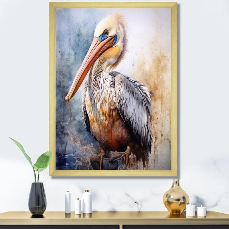 Majestic Pelican I - Imprimé, H 32 po x l 16 po x P 1 po, Cadre doré à une seule photo