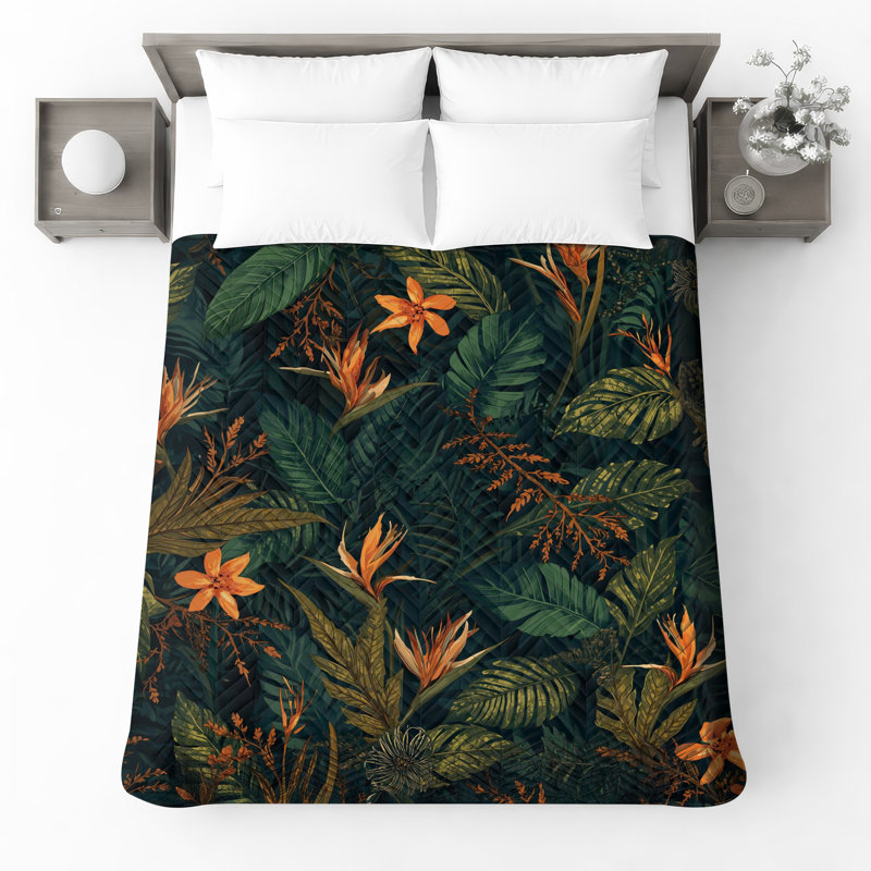 Couvre-lit matelassé à motif de feuillage tropical toutes tailles, Double