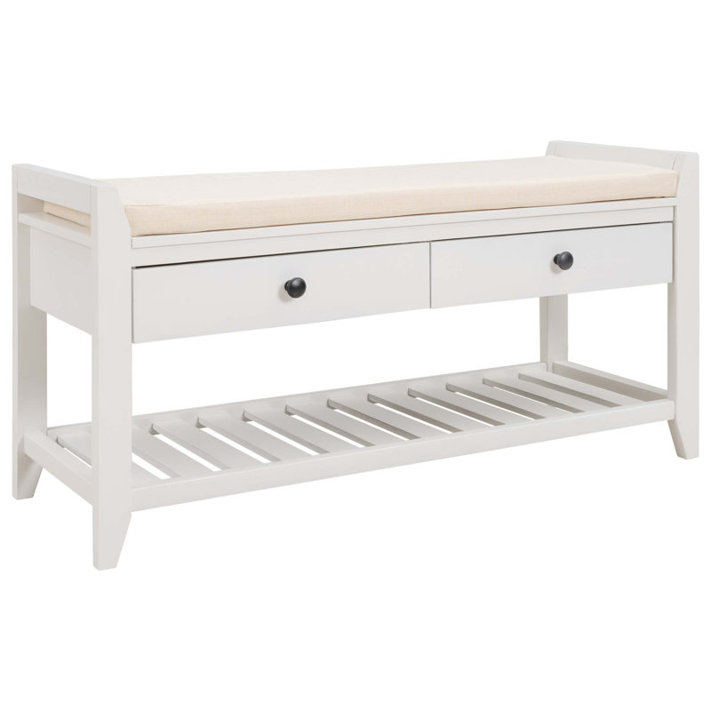 Shoe Rack With Cushioned Seat And Drawers, Multipurpose Entryway Storage Bench For Family Use, White