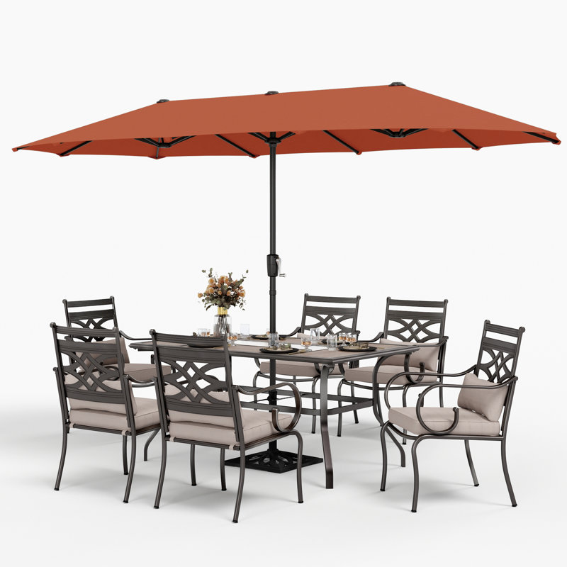 6 - Person Patio Dining Set with Rectangular Table , Cushions Included, Red