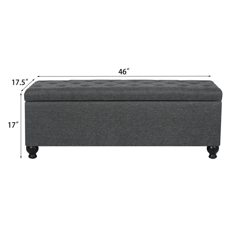 46 Inches Upholstered Tufted Storage Ottoman Bench, Dark Gray