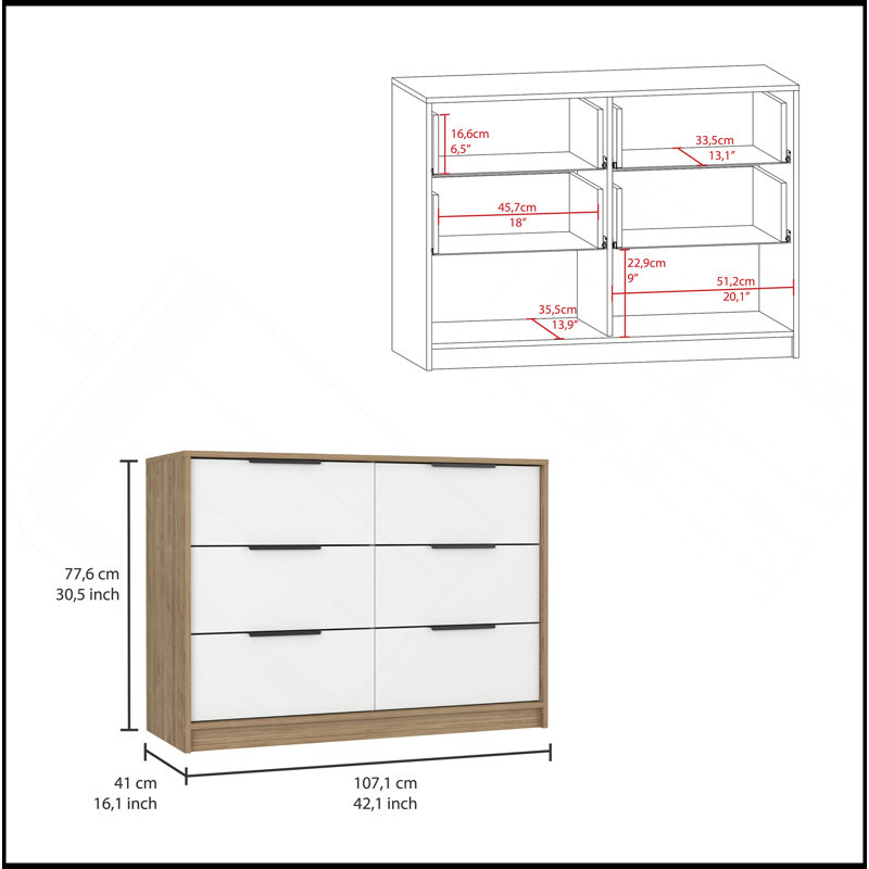 Commode 4 tiroirs Kaia, plateau supérieur - pin / blanc