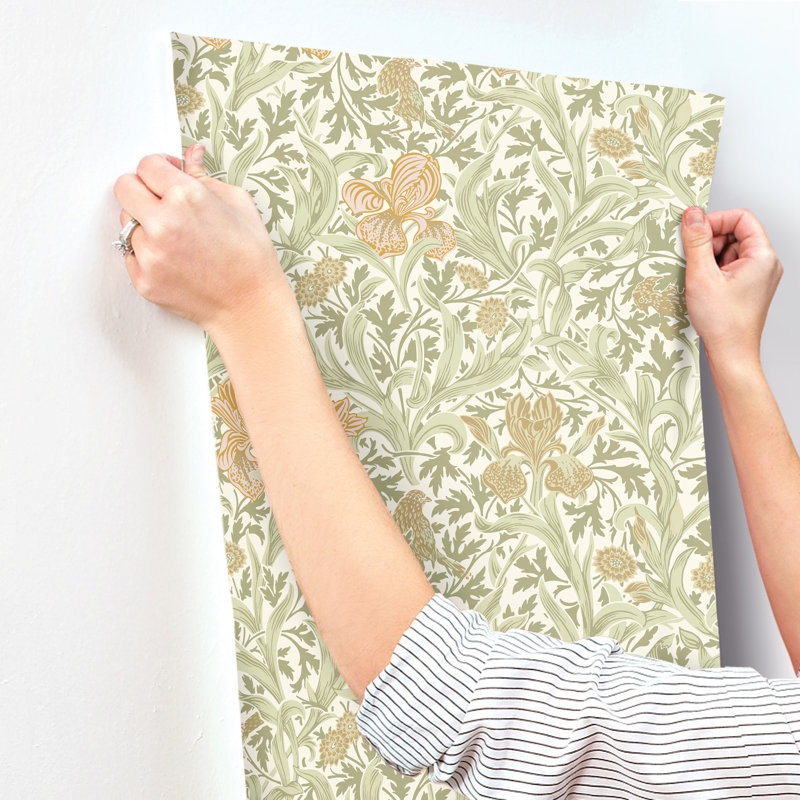 Iris Light Green Wild Gardens Wallpaper, Beige