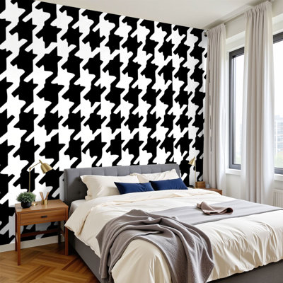 Papier peint adhésif noir et blanc Houndstooth