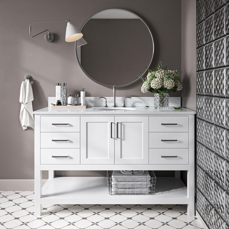 Magnolia Bath Vanity Rectangular Basin S061SCW2R, White, Oval, 55"
