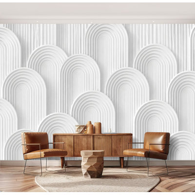 Papier peint adhésif grand motif autoadhésif à motif géométrique blanc en 3D à motif d'arche géométrique amovible pour salon, chambre à coucher, chambre de bébé H 69 po x l 96 po