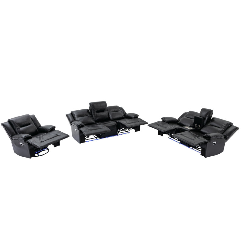 Ensemble de cinéma maison manuel inclinable avec lumières DEL 3 pièces Nikolai, Noir, noir, noir, noir