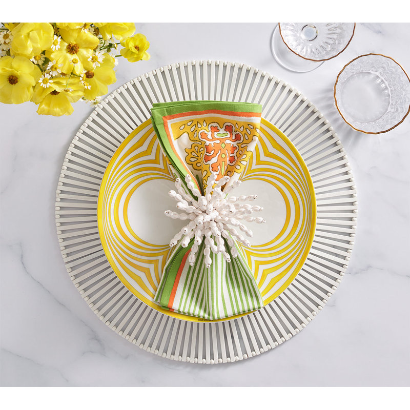 Filigree Napkin, White/Yellow/Green