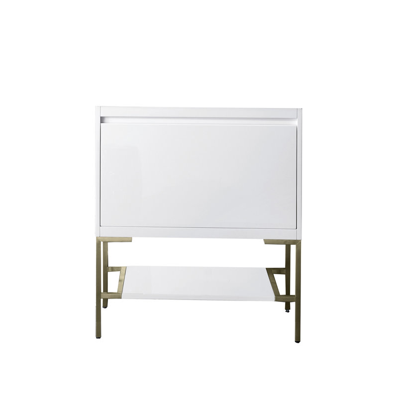 Mantova 31.5'' W Single Bathroom Vanity Base, Glossy White/Champagne Brass