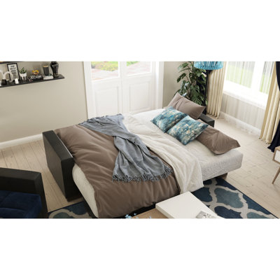 Chaise longue convertible bleue à 3 places, revêtement en microfibre, rangement, technologie Click Clack, dimensions du canapé-lit 80,3 po x 68,8 po, capacité de 1000 lb, microfibre à sièges fermes épais, rangement inclus,