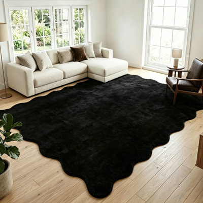 Tapis festonné ultra-doux festonné moelleux, moelleux, antidérapant, moelleux, facile à nettoyer, moelleux et moelleux pour le salon, la chambre à coucher et la chambre de bébé