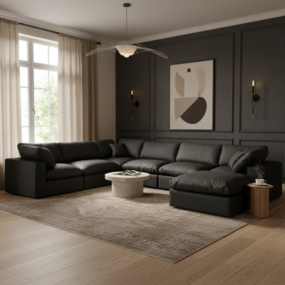 Canapé modulaire réversible en similicuir de 160 po de large avec repose-pieds