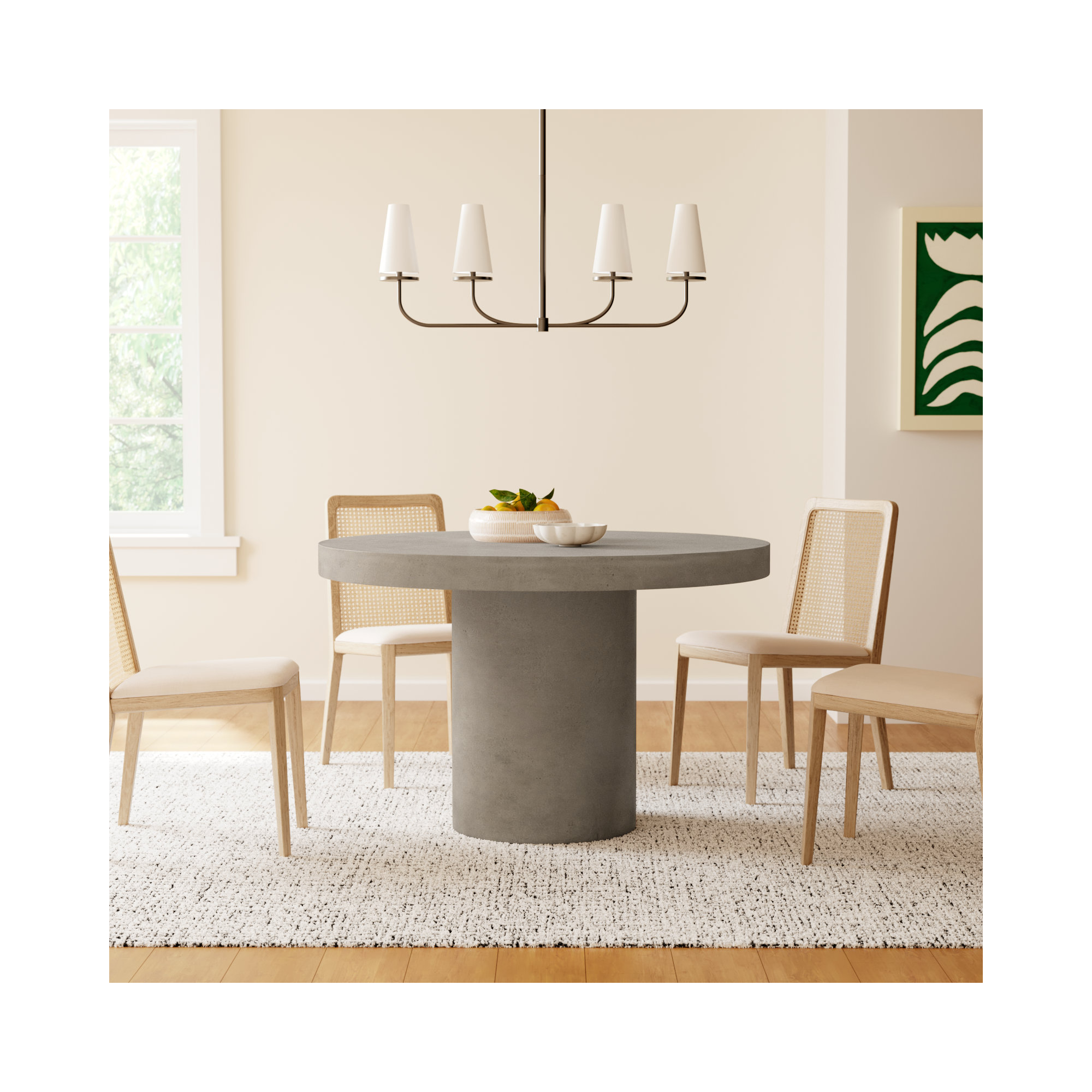 Kareen Concrete Pedestal Dining Table, Dark Gray, Dining Table (30.25" Height), 47.25" Round