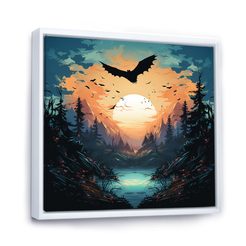 Mystic Bat Nightfall I - Animal Bat, Cadre flottant blanc, H 16 po x l 16 po x P 1 po