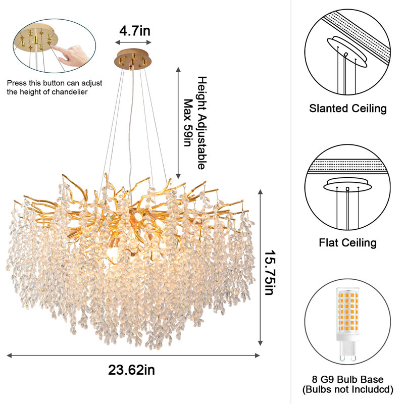 8 - Light Chandelier, 15.7'' H x 23.6'' W x 23.6'' D