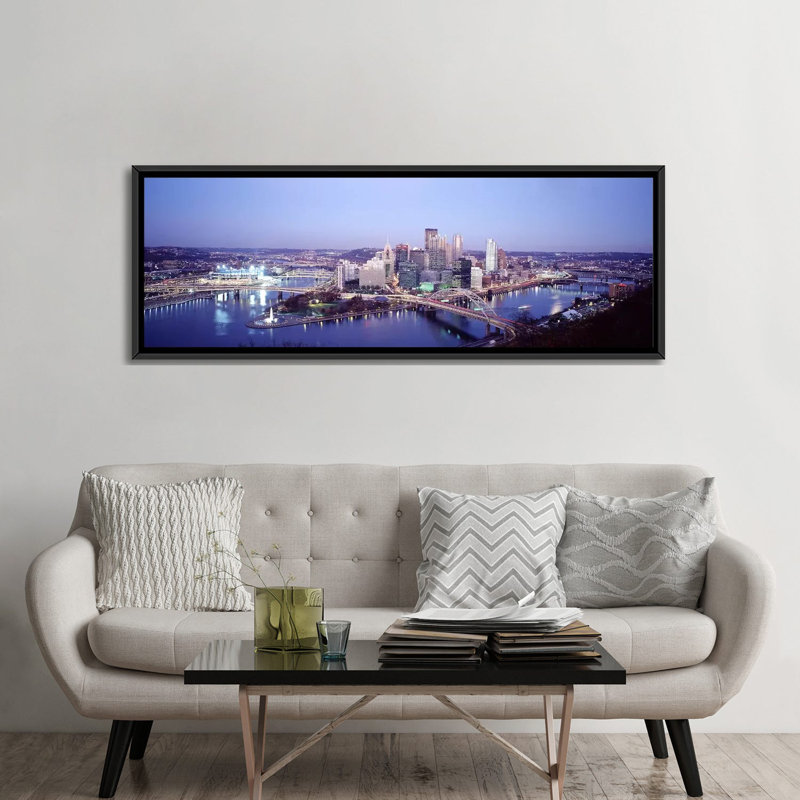 «Pittsburgh Pennsylvania», reproduction de photo sur toile, H 24 po x l 72 po x P 1,5 po, Toile avec cadre noir
