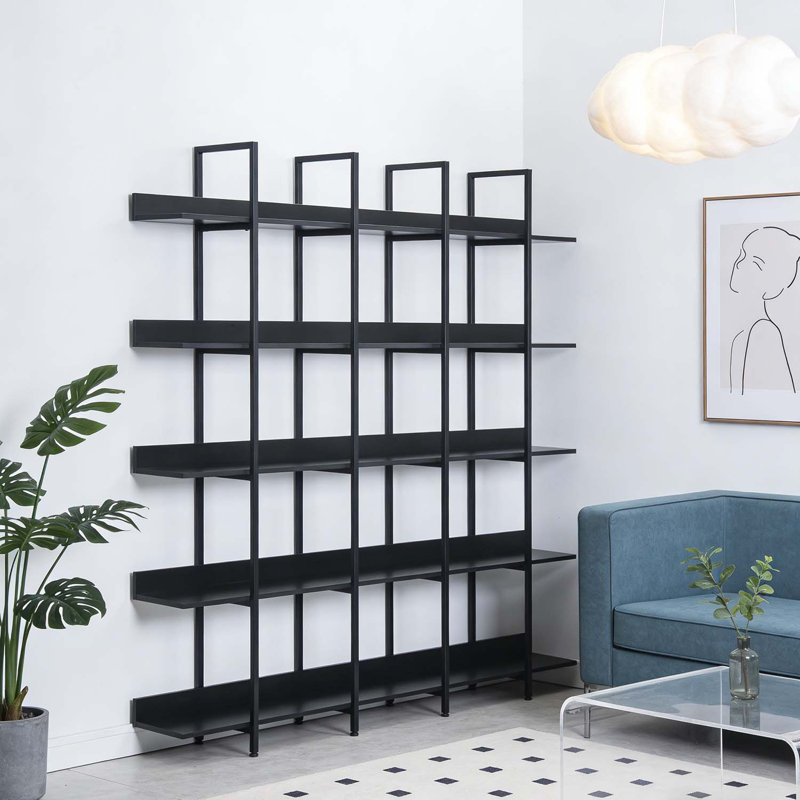 5 Tier Vintage Industrial Style Bookcase, Black