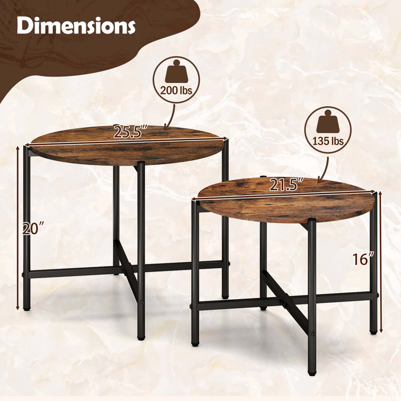 Round Coffee Table Set Of 2 21.5" & 25.5" Nesting Coffee Tables Circle End Table 