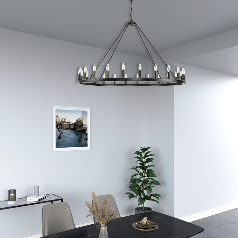Shelbea 24 - Light Wagon Wheel Chandelier, Matte Black