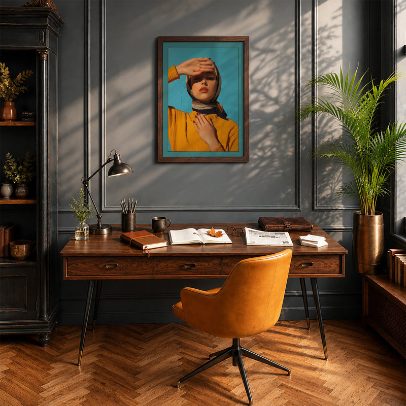 Contemplation In Blue Modern - Print, Walnut, A4 - 29.7 x 21.0 cm