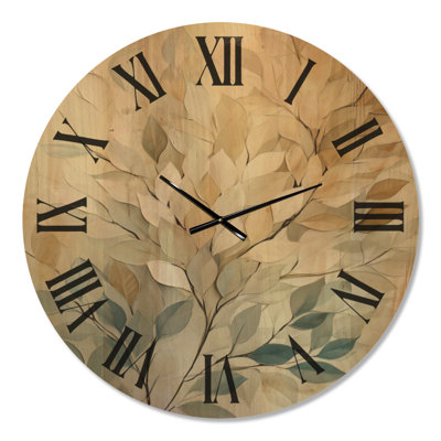 Soft Golden Foliage - Glam Large Wood Wall Clock