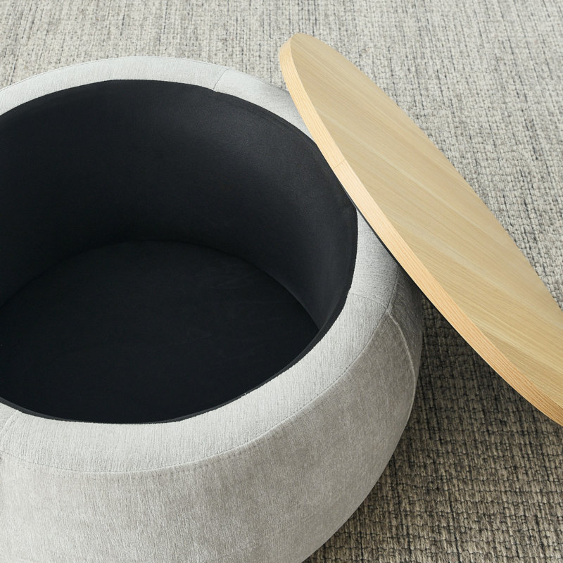 Table de bout, repose-pieds rond avec rangement, Gris clair, Naturel