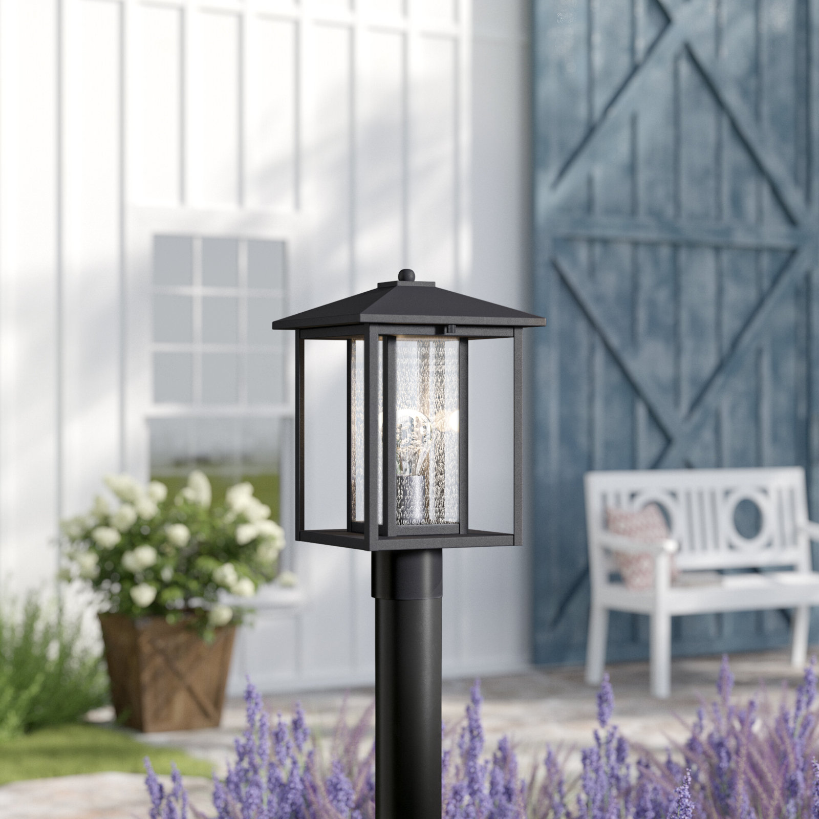Vermont Seeded Outdoor Lantern Head, Black