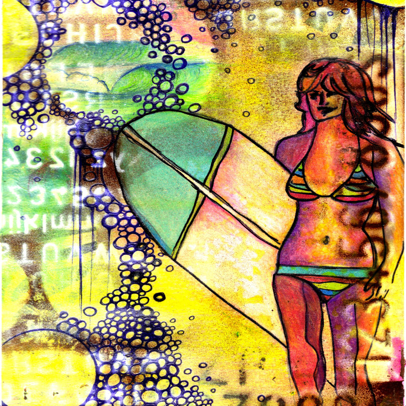 Surfer Girl, H 20 po x l 20 po, Non, Cadre flottant noir