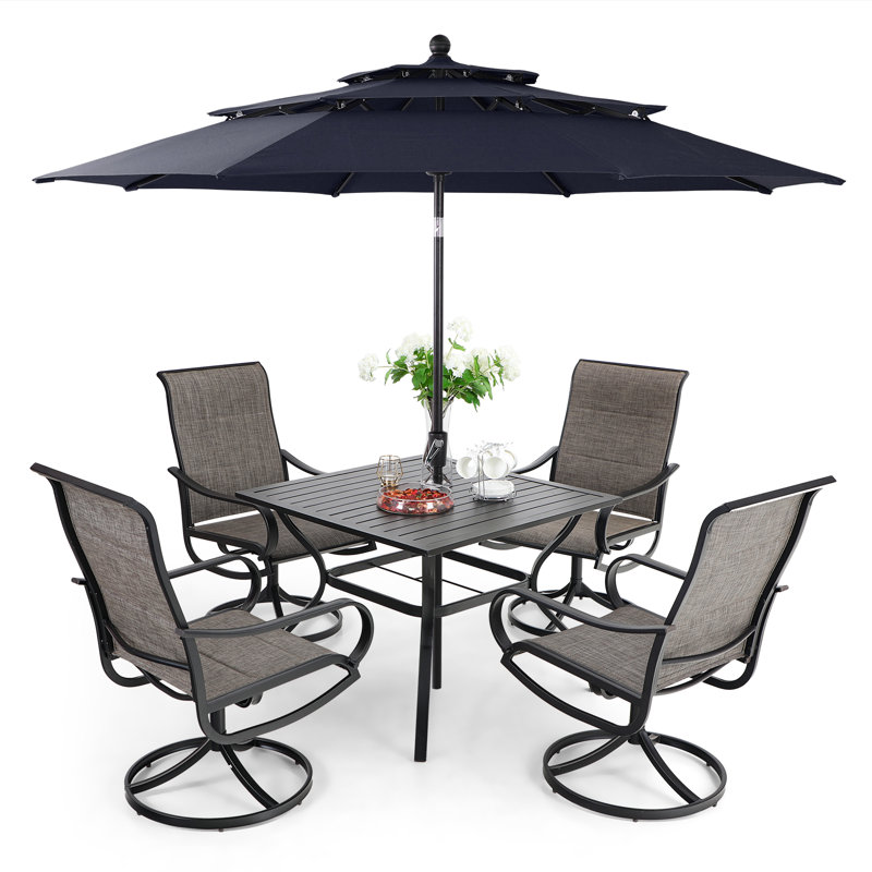 Ensemble repas 4 personnes 37 "avec parasol Leonard, Bleu marine