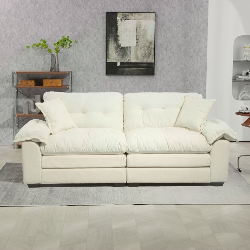 Canapé en chenille de 84 pouces avec coussins en mousse à mémoire de forme et coussins décoratifs pour un salon confortable
