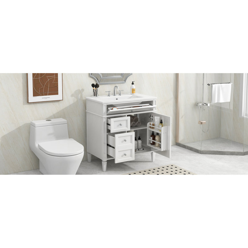 Meuble-lavabo de salle de bain moderne avec lavabo, armoire 30 po 2 tiroirs et espaces organisés, meuble-lavabo d'apparence charmante, compartiment spacieux, design tendance