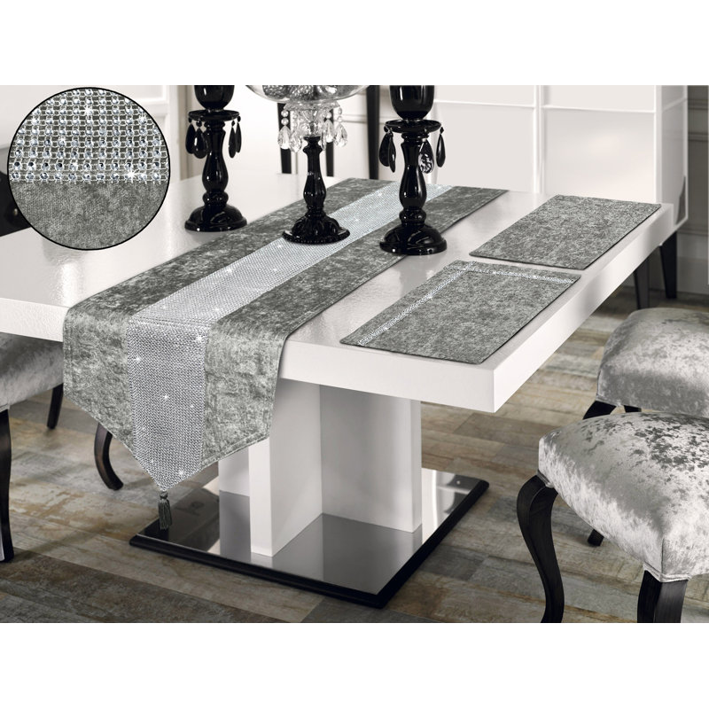 Ternate Luxury Velvet Dramatic Table Accessories, 45" x 6", Silver