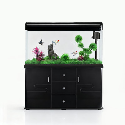 Réservoir d'aquarium en verre à chaud avec armoire de rangement en bois