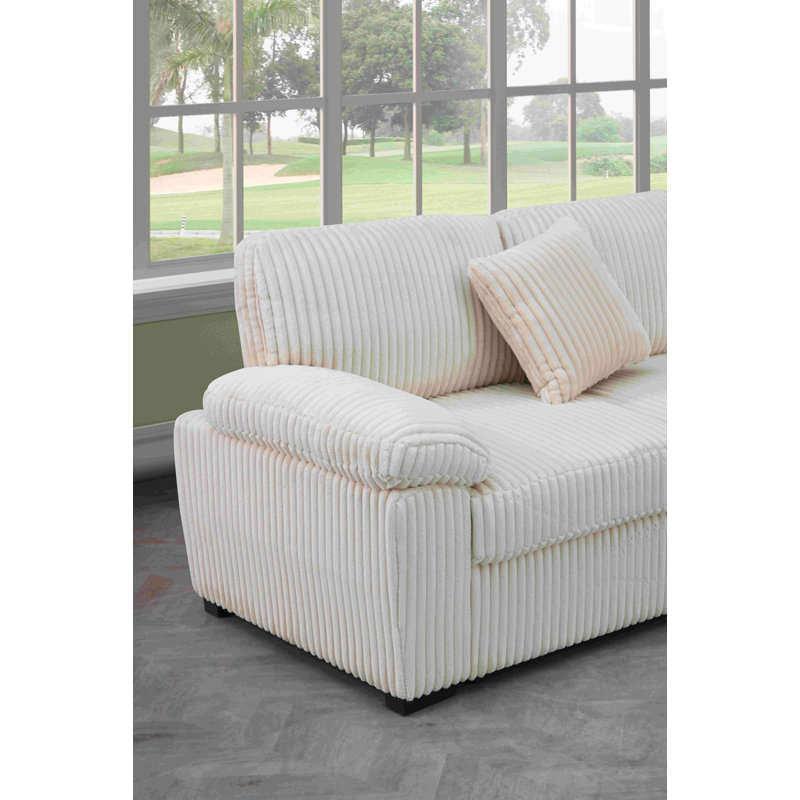 L-Shaped Sectional Sofa Bed Pull Out Sleeper Couch With Storage Chaise, Beige Corduroy