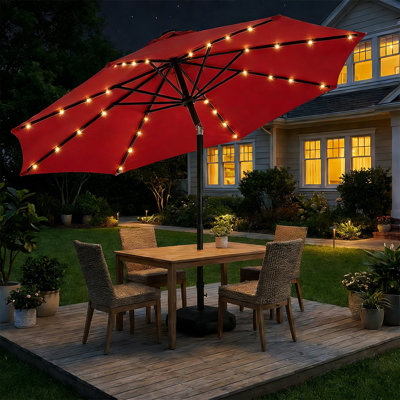 Parasol solaire à DEL avec base et bouton-poussoir