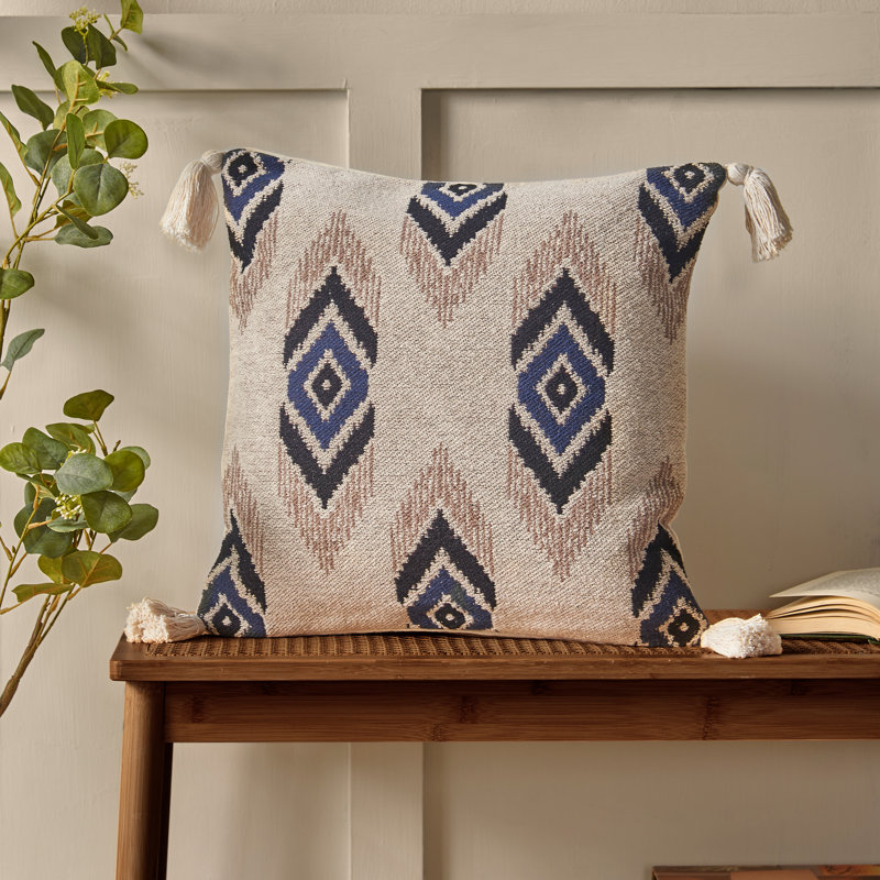 Emir Ikat Ikat Square Throw Cushion, Navy