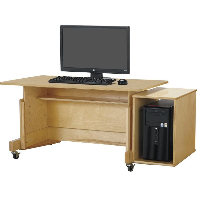 Adjustable Maple Wood Single Computer Desk with Storage Shelf
