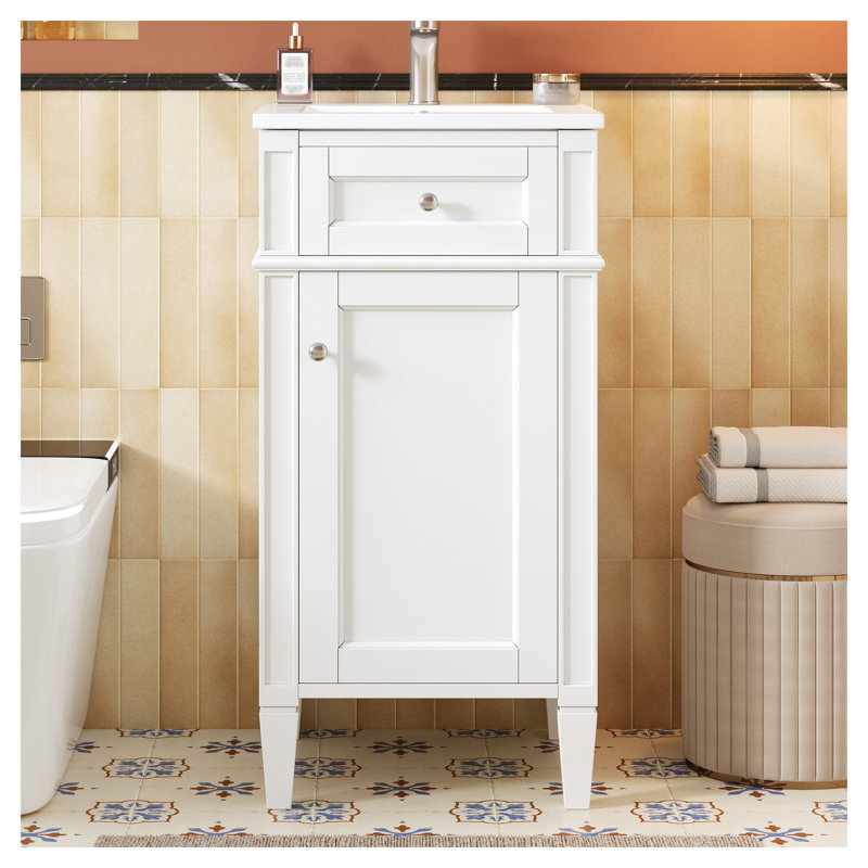 Meuble-lavabo autoportant moderne français 16,5 po avec lavabo en céramique, finition blanche, conforme à la norme TSCA Titre VI
