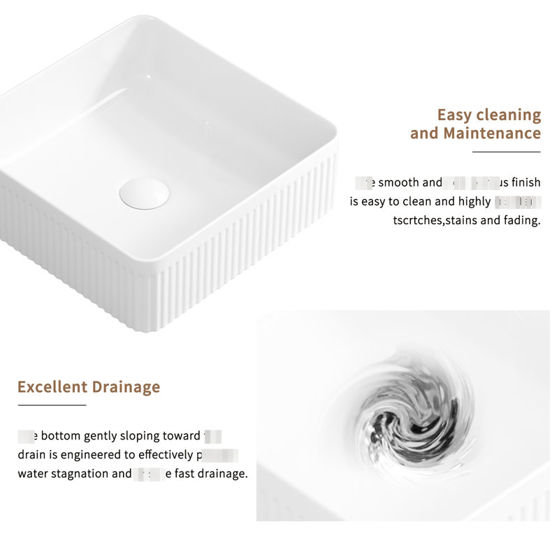 Bathroom Vessel Sink, 15X15 Inches, Rectangular Porcelain Ceramic, Striped Design, Versatile For Different Countertops, Smooth Surface 15 Inch Sink In Artistic Edge Decor, Finish
